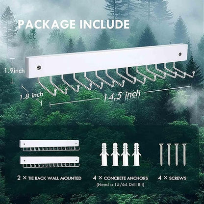 2Pack Tie Rack Wall Mounted, Wooden Tie Hanger Tie Organizer for Men with 28 Folding Hooks, Space Saving Tie Holder and Belt Rack for Closet, White