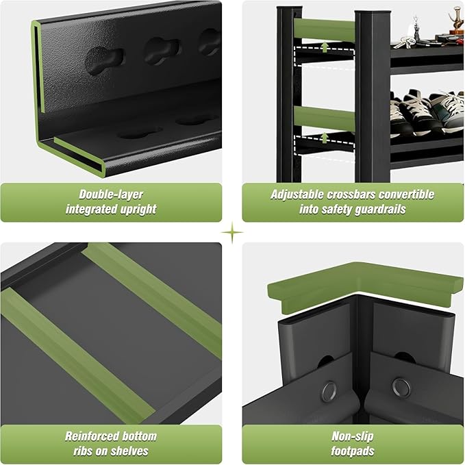 Shoe Rock for Closet,Shoe Rack for Entryway,Freestanding Garage Shoe Shelf, Metal Adjustable Shelves,Easy to Assemble,Suitable for Wardrobes,Entryways,Bedrooms,and Garages (31.5" W x 11.8" D x 54" H)