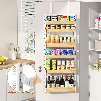 6-Tier Over The Door Pantry Organizer, Heavy-Duty Metal Wall Mount or Hanging Spice Rack, behind the door storage Shelves with Adjustable Basket, Back of Door Organizer for Kitchen Cabinet and Closet