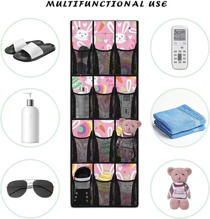 Rabbit Egges Over The Door Shoe Organizer Foldable Space Saving Hanging Storage Holder 12 Mesh Pockets for Kitchen, Office, Dorm Rooms