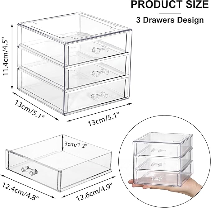 ELLDOO Rollerball Perfume Organizer with 3 Drawer, Clear Acrylic Perfume Storage Holder Beauty Scent Holder, Makeup Lipgloss Lipstick Display Case Office Supplies Box
