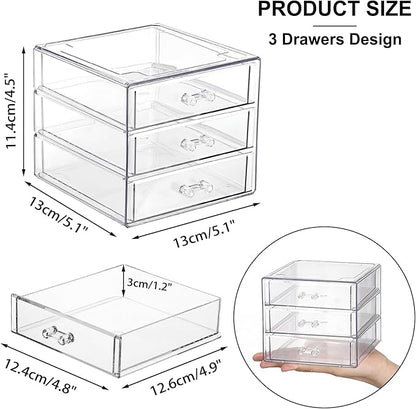 ELLDOO Rollerball Perfume Organizer with 3 Drawer, Clear Acrylic Perfume Storage Holder Beauty Scent Holder, Makeup Lipgloss Lipstick Display Case Office Supplies Box