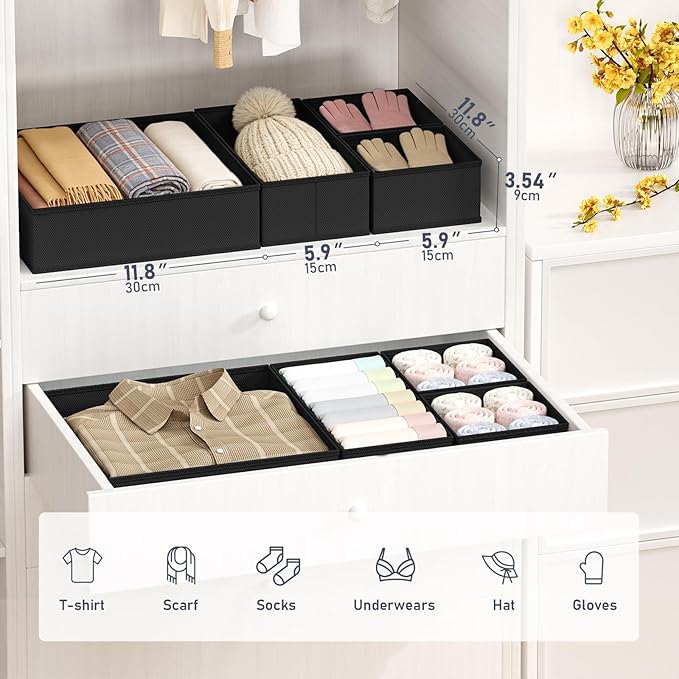 DIMJ Drawer Organizer Clothes Storage - 26 Pack Baby Dresser Organizer for Nursery, Foldable Closet Drawer Organizer Bins for Bedroom Organization, Fabric Storage Dividers for Socks, Underwears, Bras