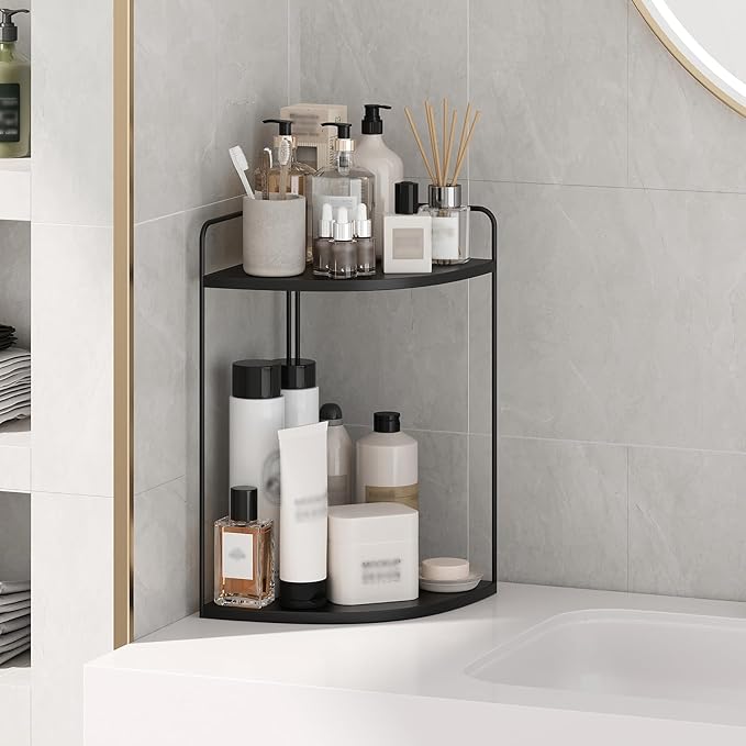 Forest Angle Bathroom Counter Organizer,Countertop Organizer,Vanity Organizers,Bathroom Storage,Bathroom Sink Caddy,Counter Shelf,Corner Counter,Corner Shelves(Black)