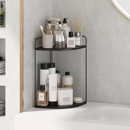 Forest Angle Bathroom Counter Organizer,Countertop Organizer,Vanity Organizers,Bathroom Storage,Bathroom Sink Caddy,Counter Shelf,Corner Counter,Corner Shelves(Black)