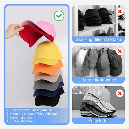 Hat Organizer for Baseball Caps, 2 Pack Hat Rack for Wall Hold up to 18 Hats Strong Adhesive Hat Hooks Stand Multilayer Hat Hanger Organizer Storage Holder Display for Door Closet Bedroom（White)