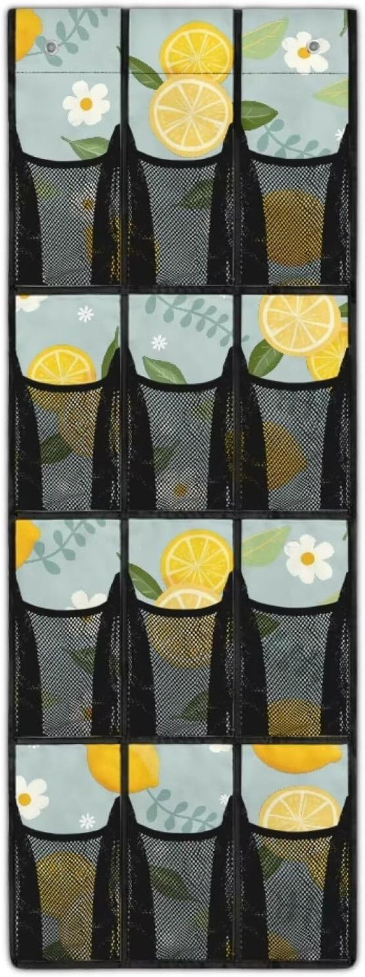 Lemons Over the Door Shoe Organizer,Behind Door Shoes Hang Holder Rack,Hanging Shoe Storage Hanging Bag Unique Print