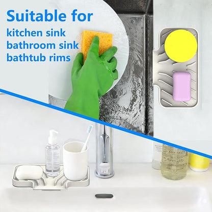 Sponge Holder for Kitchen Sink, Dish Sponge Holder & Soap Tray with Drain, Bathroom Sink Sponge Drying Rack & Perfect Organizer for Dispenser,Bottle,Cup on Sinks or Counter(8"x 4"Cream)