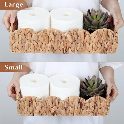 YANGQIHOME Toilet Paper Basket, Water Hyacinth Toilet Tank Basket for Storage, Scalloped Baskets for Bathroom Decor, Bedroom Nursery Room Kitchen, 2 Pack