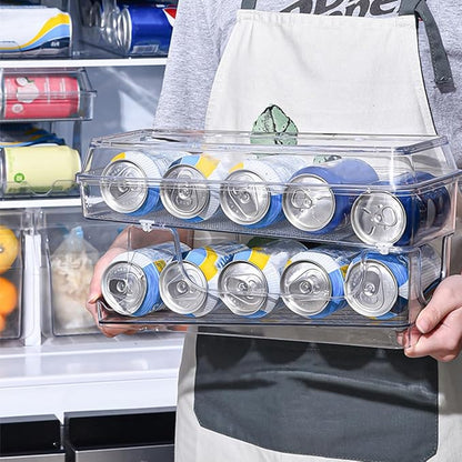 OSALADI Double-layer Soda Can Organizer Dispenser, Stackable Plastic Can Holder with Auto-rolling Function for Fridge and Home Kitchen Storage