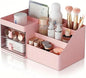 Makeup Organizer With 2 Drawers, Countertop Organizer For Vanity, Bathroom Organizers And Storage, Bathroom And Bedroom Desk Cosmetics Organizer For Skin Care, Brushes, Eyeshadow, Lotions (Pink)