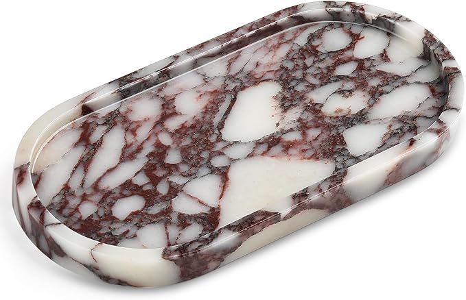 Natural Marble Vanity Tray - Moujings Genuine Marble Perfume Tray for Bathroom Decor, Stone Bathroom Vanity Organizer Tray for Kitchen Counter, Candles, Jewelry, Coffee, Makeup, Key