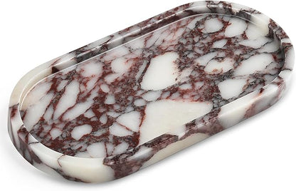 Natural Marble Vanity Tray - Moujings Genuine Marble Perfume Tray for Bathroom Decor, Stone Bathroom Vanity Organizer Tray for Kitchen Counter, Candles, Jewelry, Coffee, Makeup, Key