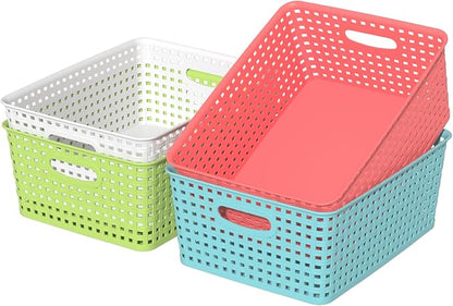 Plastic Storage Baskets, plastic weave basket, 4 Packs