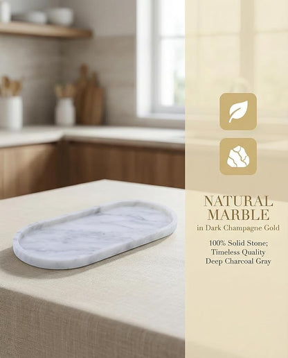 OOBOOB Oval Natural Marble Bathroom Tray for Decor Countertop, Marble Vanity Tray for Candles Perfume, Jewelry, Cosmetics, Elegant Vanity Organizer for Jewelry, Perfume
