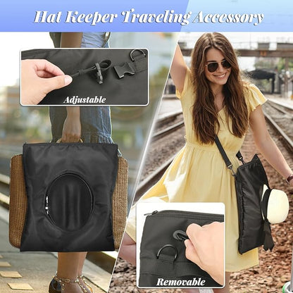 Portable Hat Storage Bag, Extra Large Hat Travel Case for Multiple Hats, Cowboy & Bowler Hats with Adjustable Handle, Shoulder and Luggage Strap,For Travel and At-Home Storage (Hollow Opening)