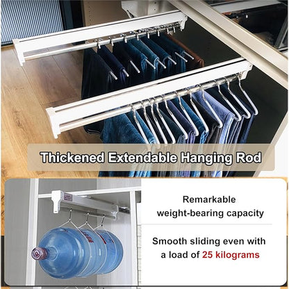 Pull Out Closet Rod Jeans Hangers for Closet Adjustable Heavy Duty Clothes Storage Hanger Closet Valet Rod Extending Rail Trousers Rack for Closet Retractable Closet Pull Out Rod (Color : 60cm-2 pc