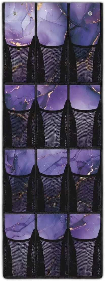Violet Door Hanger Organizer Mesh Pockets Behind The Door Organizer for School Supplies Storage Marble Shoe Holder Hanger with Hook Design 12 Pockets Wall Hanging Storage