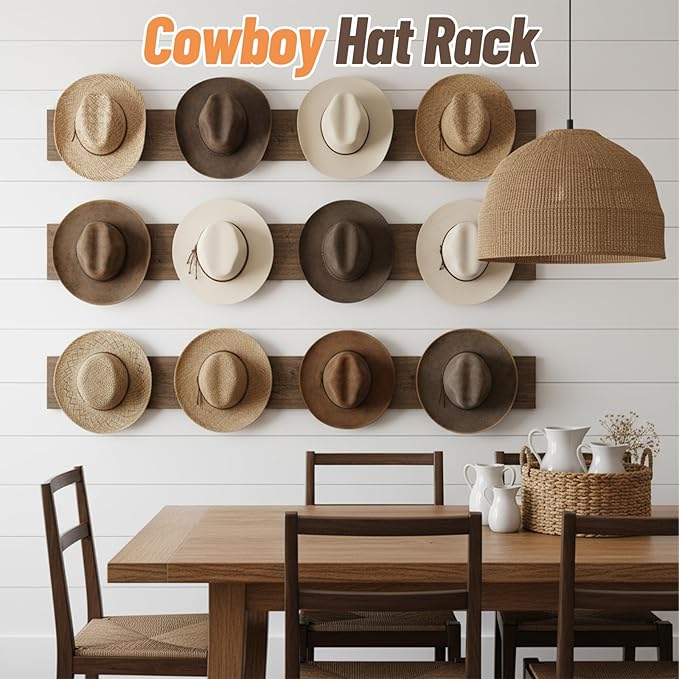 20 Pack Hat Hooks for Wall, 2.8‘’ Strong Adhesive Cowboy Hat Rack with Anti-Slip Teeth, Suitable Sun Hats, Fedora, Wide Brim Hats Organizer for Baseball Caps, Western Room Decor, Black