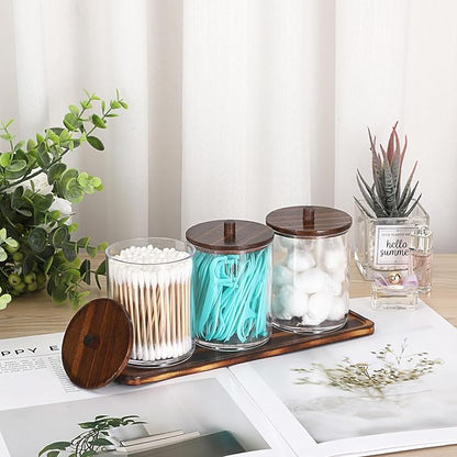 3 Packs Acrylic Cotton Swab Holder Qtip Holder Bathroom Accessories Storage Container with Tray Qtip Dispenser with Lid for Dental Floss