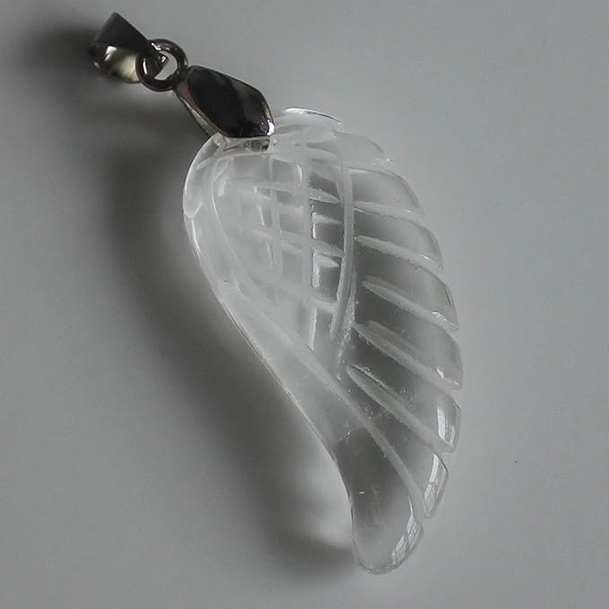 35mm Hand Carved Mixed gemstom Crystal Angel Wing for Necklace Pendant Bead (White Quartz)