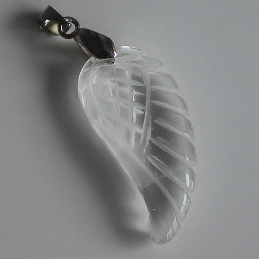 35mm Hand Carved Mixed gemstom Crystal Angel Wing for Necklace Pendant Bead (White Quartz)