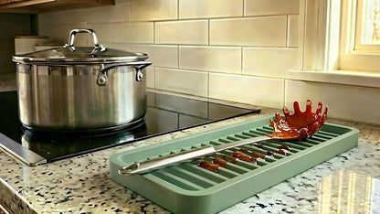 Silicone Sink and Surface Organizer Tray, Sponge Holder, Vanity Tray, Trivet, Heat Safe, Dishwasher Safe, for Bathroom and Kitchen Organization (Pistachio, 9"x3.5")