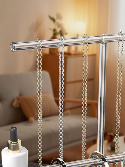 Acrylic Jewelry Necklace Organizer Holder for Women, Bracelet Display Stand for Vendors, Clear Storage Hanger for Small Necklace, Jewelry Hanging Tree Stand for Selling (2 Tier)