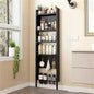 5 Tier Ultra Thin Behind Door Storage Rack Metal Organizer Narrow Storage Cabinet for Bathroom Entryway Lightweight(Black)