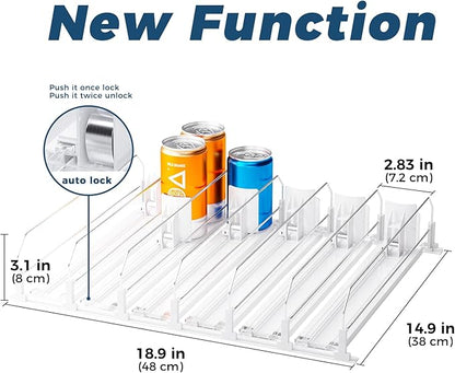Puricon Drink Organizer for Fridge Pusher Glide, Spring Loaded Fridge Drink Dispenser, Self Pushing Soda Can Organizer for Refrigerator, Beer Bottle Beverage Organizer Drink Holder -6 Rows, White