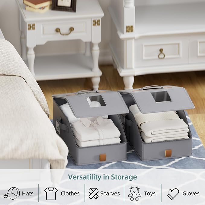 FHSQX 3PCS Hat Organizer for Baseball Caps Stackable Storage Bins With Clear Window Lid Holds Up To 36 Caps Space-Saving Hat Boxes for Closet (Deep Grey, (17.7 * 9.1 * 7.1in)*3)