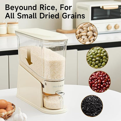 UFORU Rice Dispenser 22Lbs, Slim Rice Storage Container for Small Space, BPA-Free Clear Dry Food Dispenser Sealed Moisture Proof, Grain&Cereal Storage Bucket for Kitchen Pantry Household, Cream White