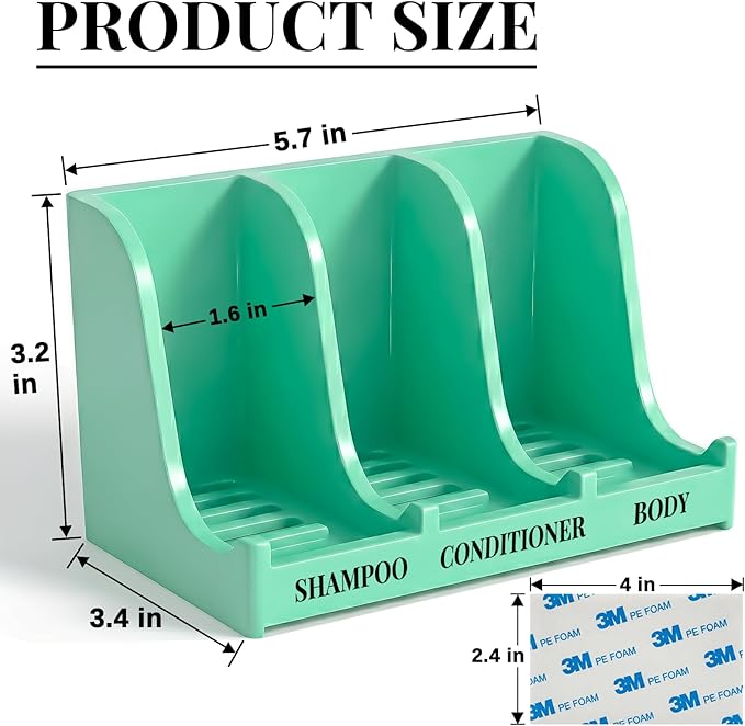 Soap Holder for Shower Wall, 3-Compartment Soap Dish for Shampoo, Conditioner and Body Soap, Fast Draining & Rust-Proof & Heavy Duty, Ultra-Strong Self Adhesive & Freestanding (Mint Green, Label)