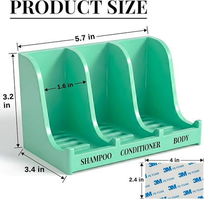 Soap Holder for Shower Wall, 3-Compartment Soap Dish for Shampoo, Conditioner and Body Soap, Fast Draining & Rust-Proof & Heavy Duty, Ultra-Strong Self Adhesive & Freestanding (Mint Green, Label)