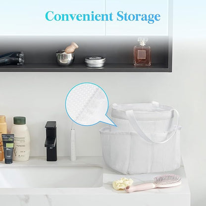 Lifewit Mesh Shower Caddy Portable for College Dorm Room Essentials with 7 Pockets, Freestanding Hanging Organizer Basket, Quick Dry Tote Bag for Camping, Bathroom, Beach, Travel, 1 Pack, White