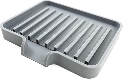 Silicone Soap Dish Tray and Sponge Holder with Drain Chute, Rectangular, Kitchen and Bathroom Sink Organizer (Grey, 5.2"x4" (Set of 2), 7.2 Ounces)