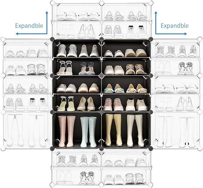 KOUSI Portable Shoe Rack Organizer 72 Pair Tower Shelf Storage Cabinet Stand Expandable for Heels, Boots, Slippers， 8-Tiers Black