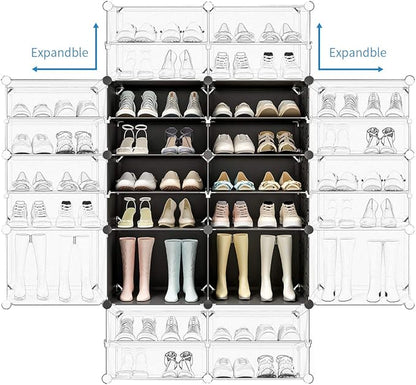 KOUSI Portable Shoe Rack Organizer 72 Pair Tower Shelf Storage Cabinet Stand Expandable for Heels, Boots, Slippers， 8-Tiers Black