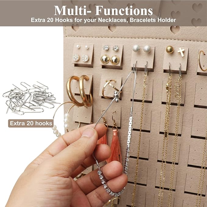 Resovo Hanging Earrings Organizer, Earring Holder & 20 Hooks, Holds Up To 300 Pairs, Compact Design, Soft Material, Earring Hanger Earring Display Hanging Organizer for Women Girls -1 Pack