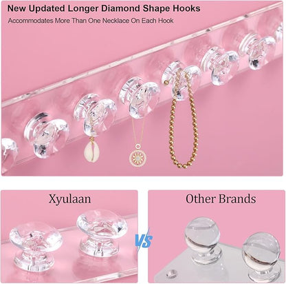 4Pcs Wall Necklace Holder for Women, Hanging Jewelry Organizer Wall Mount Crystal Holder Necklace Wall Hanger, Acrylic Bracelet Holder Organizer Jewelry Rack Adhesive Hooks Necklace Storage