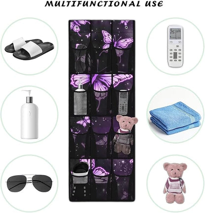 Generic Purple Butterfly Door Storage Organizer Elastic Over The Door Pantry Organizer Spandex Fabric Is Not Only Flexible But Also Allows The Bag to Fit Into Any Space Behind The Door