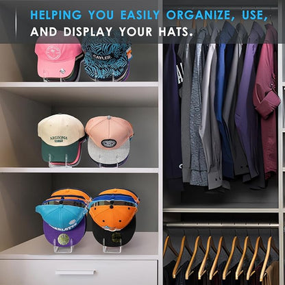 Forzacx Hat Stand for Baseball Caps Display and Organizer 2 Pack, Holds 14 Baseball Caps, Space-Efficient, No Installation Required, Stylish Decor Piece for Closet, Bedroom, Dresser (Clear)