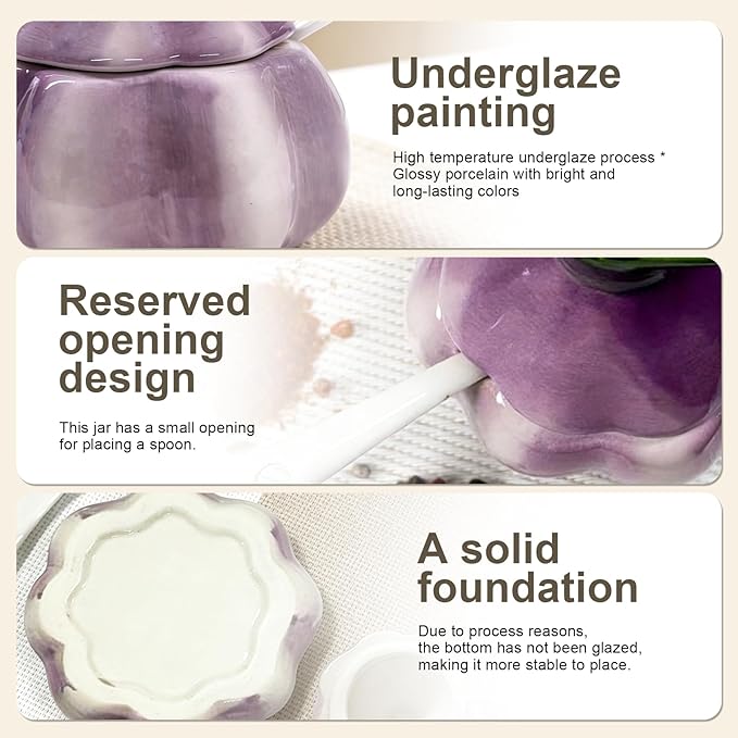 Ceramic Salt Container、Cute Onion Shaped Salt Cellar 、Salt Cellar with Lid and Spoon、Multi-Purpose Kitchen Spice Container for Salt Sugar or Spices Storage （Purple）