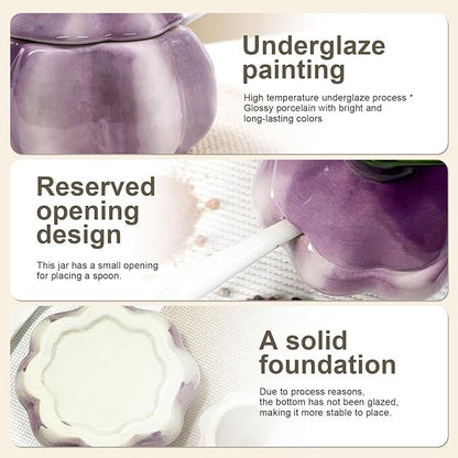 Ceramic Salt Container、Cute Onion Shaped Salt Cellar 、Salt Cellar with Lid and Spoon、Multi-Purpose Kitchen Spice Container for Salt Sugar or Spices Storage （Purple）