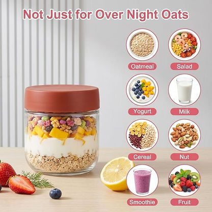 Cididu 8 Pack Overnight Oats Container with Lids, 10 Oz Clear Glass Yogurt Storage Jar, Leak Proof Empty Glass Candy Jar for Food Prep, Spice, Snacks, Jam, Beans, Cereal, Kitchen, Airtight