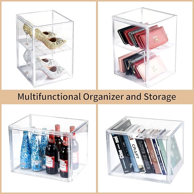 starogegc 2Pack Makeup Organizer Storage, Large Capactiy Acrylic Bathroom Organizer, Clear Cosmetics Organizer Bins with Division Board for Vanity, Skincare, Countertop Storage and Display Case
