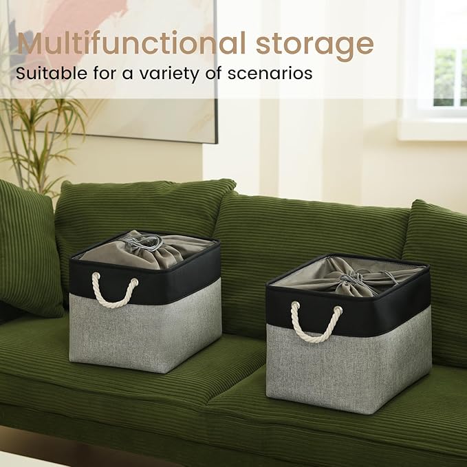 Large Storage Baskets- 16x12x12 inch Storage Bins for Shelves and Closet Organizing, Foldable Fabric Bin for Home Organization Clothes and Laundry (3-Pack, Black&Gray)
