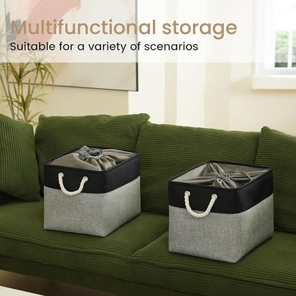 Large Storage Baskets- 16x12x12 inch Storage Bins for Shelves and Closet Organizing, Foldable Fabric Bin for Home Organization Clothes and Laundry (3-Pack, Black&Gray)