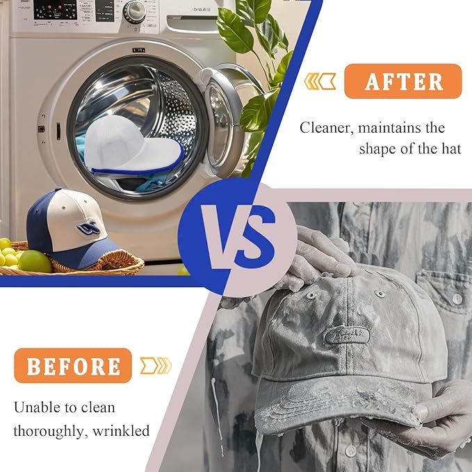 Hat Washer Cage for Washing Machine, Baseball Cap Washing Cage, Hat Cleaner for Flat and Curved Ball Caps (Fold Sapphire 1pack)