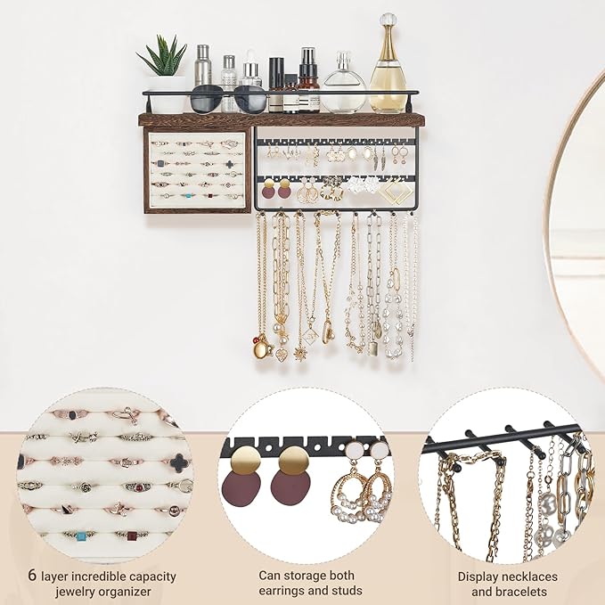 Mkono Metal Claw Clip Organizer and Hanging Jewelry Organizer Wall Mounted for Bedroom Bathroom Decor